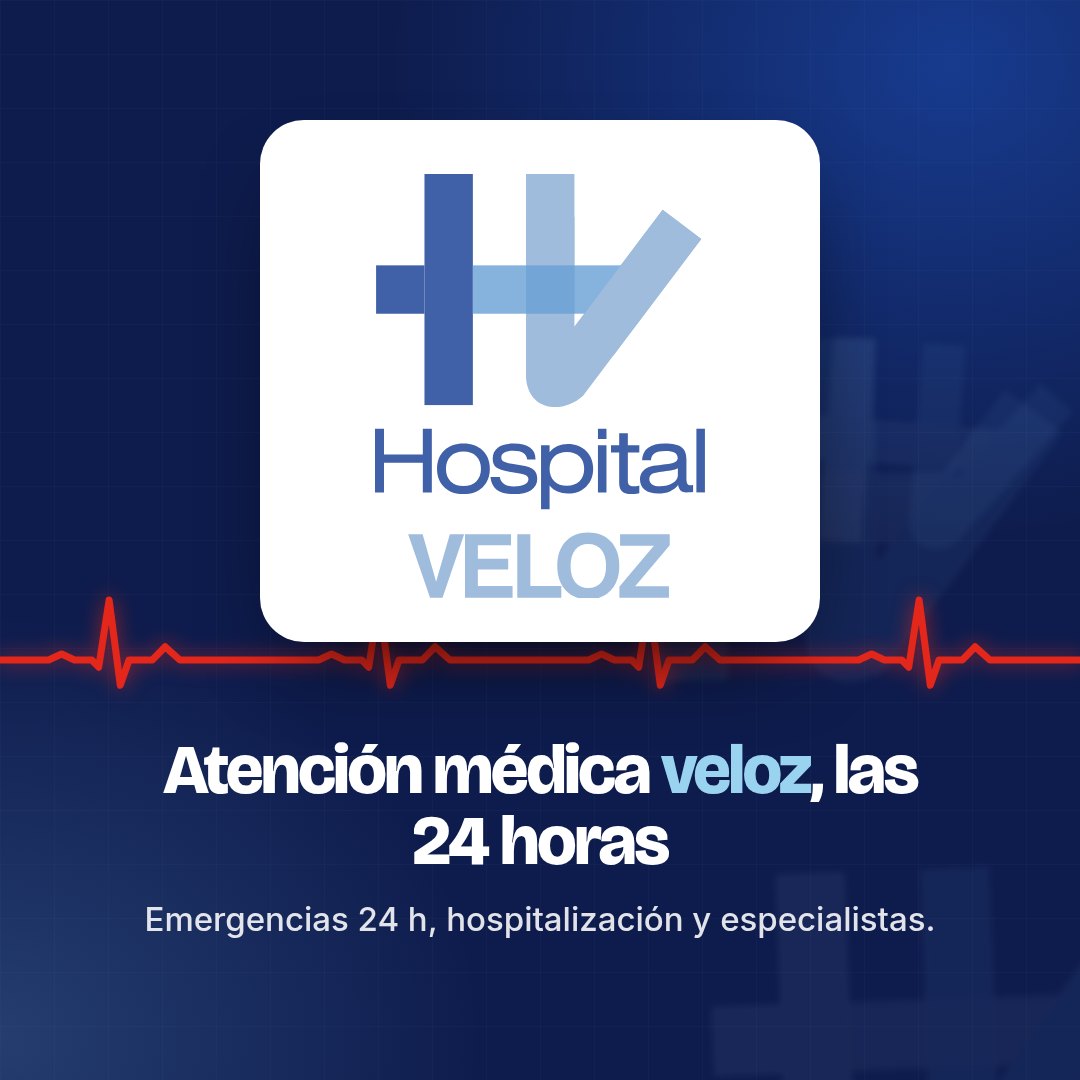 Logo de Hospital Veloz: atención médica veloz, las 24 horas